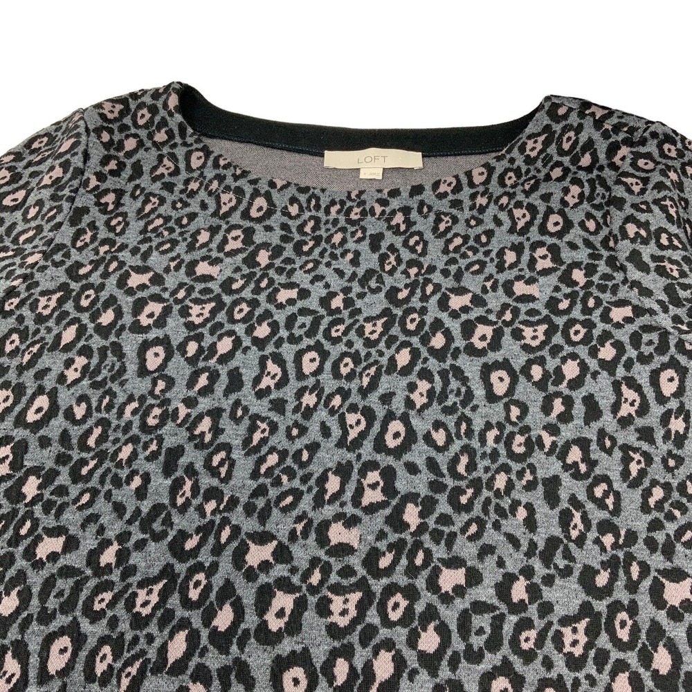 LOFT Womens Small Gray Black Tan Animal Leopard Print Short Sleeve Textured Top - Picture 5 of 13